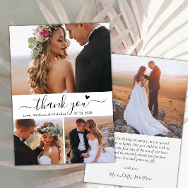 Elegant 3 Foto Collage Calligraphy Script Wedding Dankeskarte