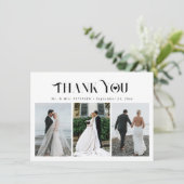 Elegant 3 Foto Collage Moderne Hochzeit Dankeskarte (Stehend Vorderseite)