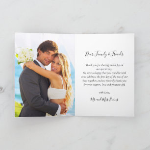 Elegant 3 Foto Collage Script Heart Wedding Dankeskarte