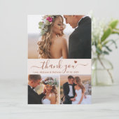 Elegant 3 Foto Collage Terracotta Script Wedding Dankeskarte (Stehend Vorderseite)