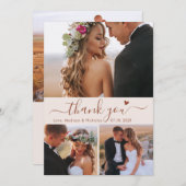 Elegant 3 Foto Collage Terracotta Script Wedding Dankeskarte (Vorne/Hinten)