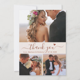 Elegant 3 Foto Collage Terracotta Script Wedding Dankeskarte