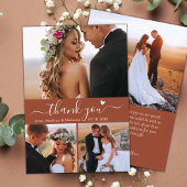 Elegant 3 Foto Collage Terracotta Script Wedding Dankeskarte