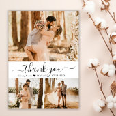 Elegant 3 Foto Collage Typografy Script Wedding Dankeskarte