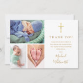 Elegant 3 Foto Gold Signature Script Taufe Dankeskarte (Vorderseite)