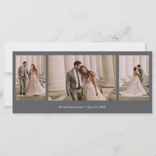 Elegant 3 Foto Gray Wedding Vielen Dank (Vorderseite)