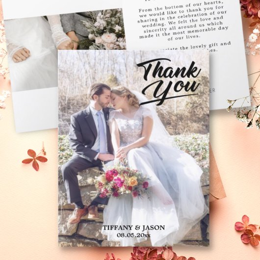 Elegant 3 Foto HandLettered Modern Simple falded Dankeskarte