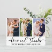 Elegant 3 Foto Hochzeit Liebe und Dank Dankeskarte (Stehend Vorderseite)
