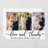 Elegant 3 Foto Hochzeit Liebe und Dank Dankeskarte (Vorne/Hinten)
