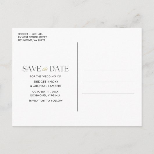 Elegant 3 Foto Hochzeit Speichern Sie das Datum Ankündigungspostkarte (Rückseite)