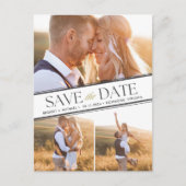 Elegant 3 Foto Hochzeit Speichern Sie das Datum Ankündigungspostkarte (Vorderseite)