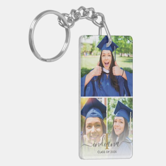 Elegant 3 Foto Monogram Custom Abschluss 2025 Schlüsselanhänger (Vorderseite links)