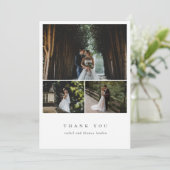 Elegant 3 Foto Script Minimalistisch Wedding Dankeskarte (Stehend Vorderseite)