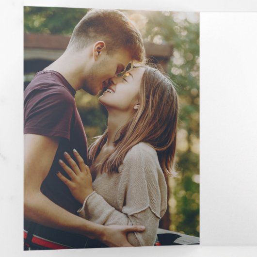 Elegant 3 Foto Script Wedding Save the Date Dreifach Gefaltete Ankündigung (Innen Erste Seite)