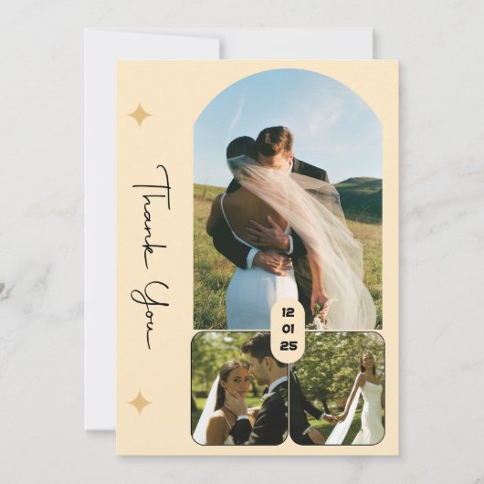 Elegant 3 Foto Wedding Dankeschön Card Einladung (Vorderseite)