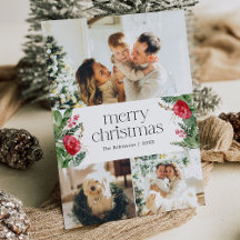 Elegant 3 Foto Winter Botanisch Frohe Weihnachten