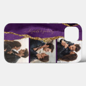 Elegant 3 Fotocollage-Namen Lila Gold Agate Case-Mate iPhone Hülle (Rückseite (Horizontal))