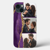 Elegant 3 Fotocollage-Namen Lila Gold Agate Case-Mate iPhone Hülle (Rückseite)