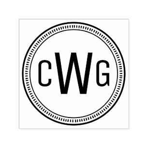 Elegant 3 Initial Monogram #1 Round Frame #10 Permastempel