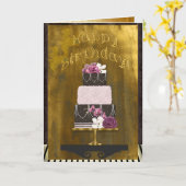 Elegant 3 Layer Cake Personalized Birthday Karte (Gelbe Blume)