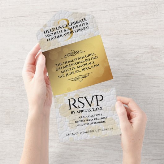 Elegant 3. Lederhochzeit All In One Einladung (Abreißen)