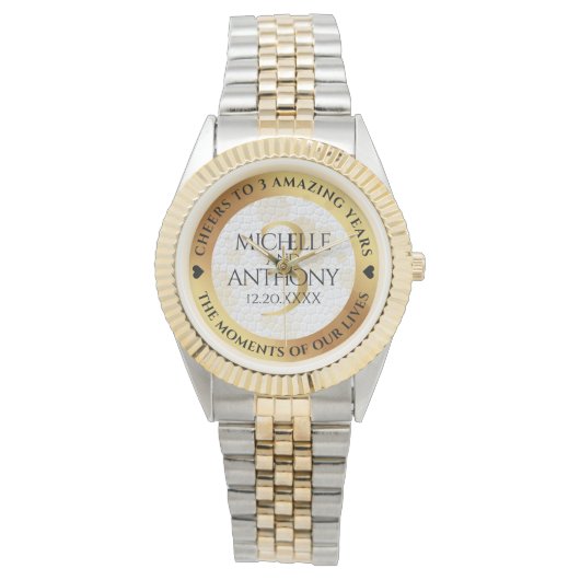 Elegant 3. Lederhochzeit Armbanduhr (Vorderseite)