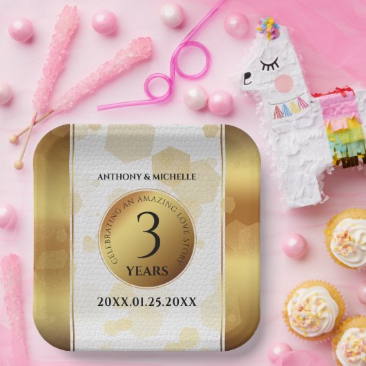 Elegant 3. Lederhochzeit Pappteller (Party)