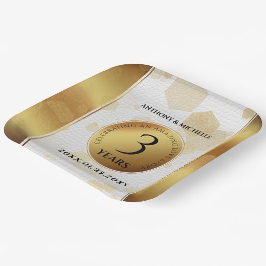 Elegant 3. Lederhochzeit Pappteller (Gewinkelt)