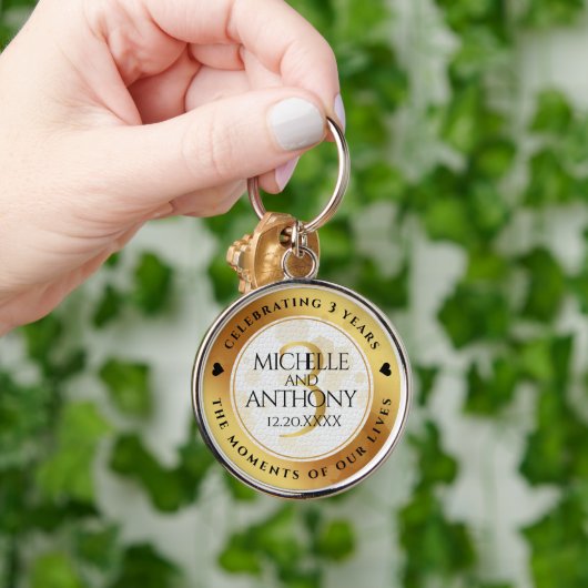 Elegant 3. Lederhochzeit Schlüsselanhänger (Hand)