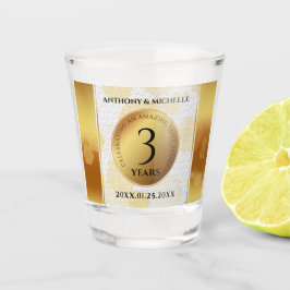 Elegant 3. Lederhochzeit Schnapsglas