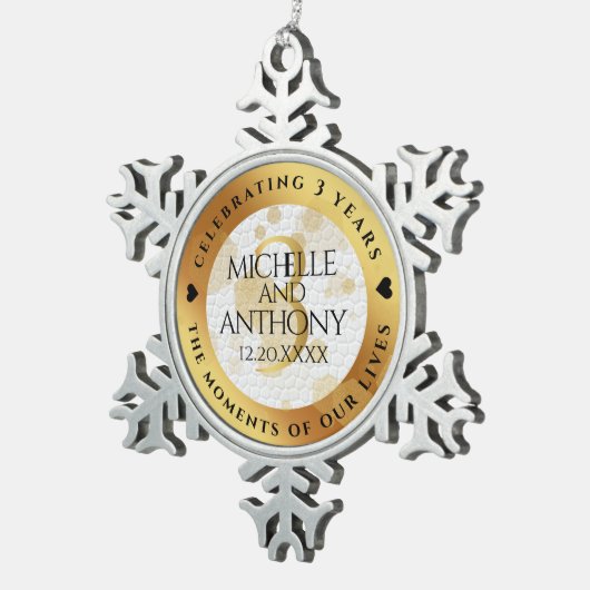 Elegant 3. Lederhochzeit Schneeflocken Zinn-Ornament (Rechts)
