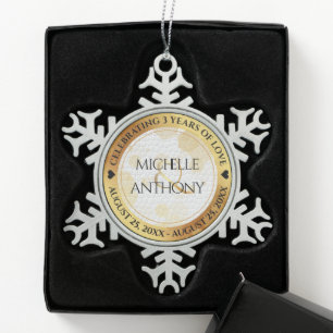 Elegant 3. Lederhochzeit Schneeflocken Zinn-Ornament