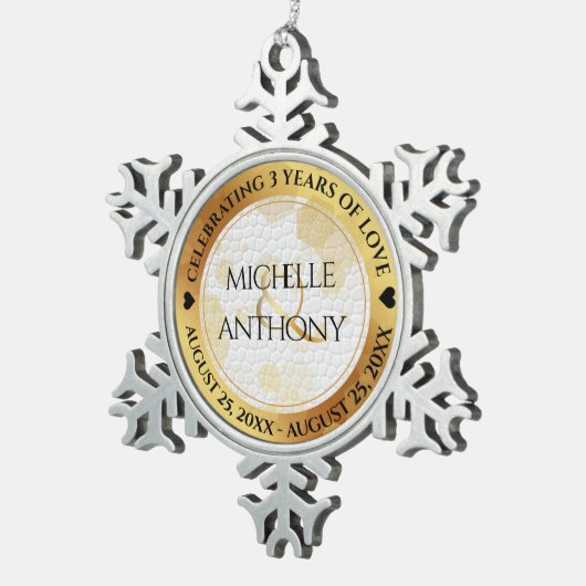 Elegant 3. Lederhochzeit Schneeflocken Zinn-Ornament (Rechts)