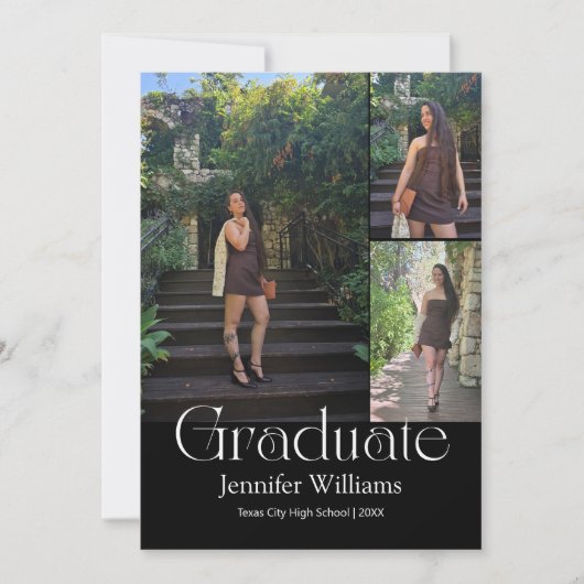 elegant 3 photo graduation 2026 announcement card einladung (Vorderseite)