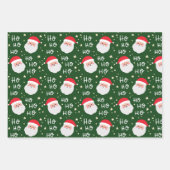 Elegant 3 Santa Face Weihnachten Ho Ho Muster Geschenkpapier Set (Vorderseite)