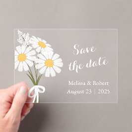 Elegant 3 White Daisy Blume Save the Date Acryleinladungen
