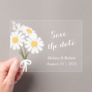 Elegant 3 White Daisy Blume Save the Date Acryleinladungen