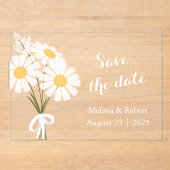 Elegant 3 White Daisy Blume Save the Date Acryleinladungen (Vorderseite)