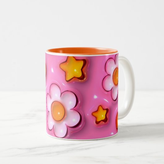 Elegant 3D Floral Bloom Design, Flower Pattern Cof Zweifarbige Tasse (VorderseiteRechts)