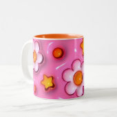 Elegant 3D Floral Bloom Design, Flower Pattern Cof Zweifarbige Tasse (Vorderseite Links)