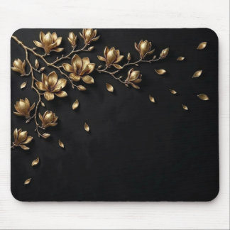Elegant 3D Gold Flowers on Black Mouse Pad - Luxur Mousepad