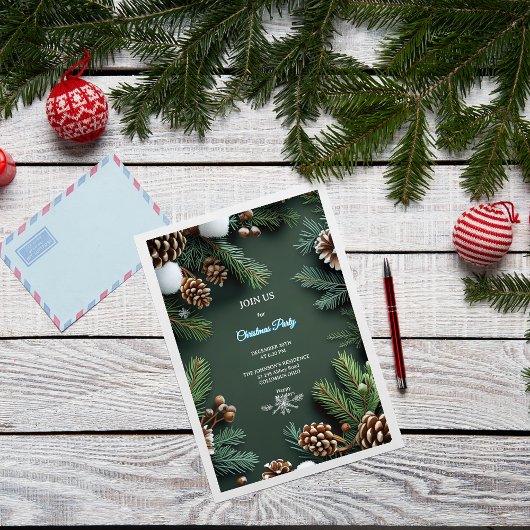 Elegant 3D Pine Trees & Cones Christmas Einladung
