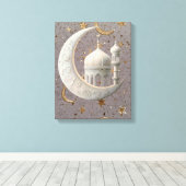Elegant 3D White Crescent & Mosque Ramadan Design Leinwanddruck (Insitu (Holzboden))