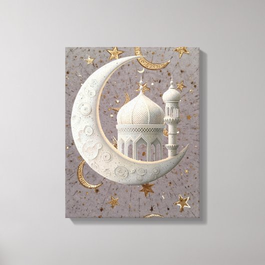 Elegant 3D White Crescent & Mosque Ramadan Design Leinwanddruck (Vorderseite)