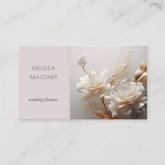 Elegant 3D White Gold Roses Visitenkarte (Vorderseite)