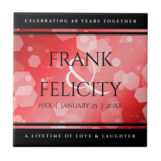 Elegant 40. 80. Ruby Wedding Jubiläum Fliese (Vorderseite)