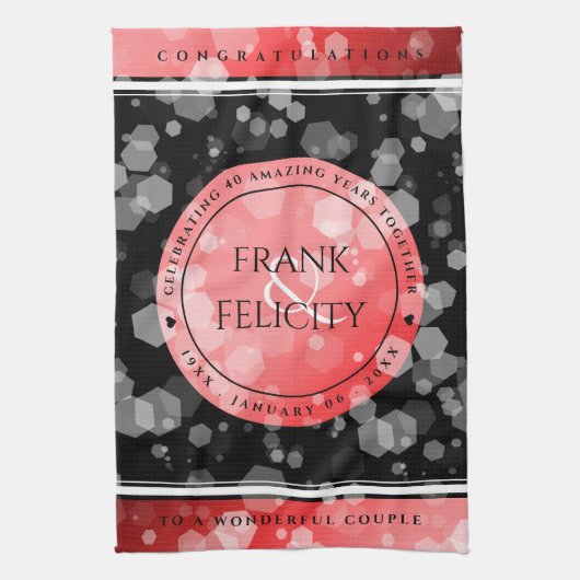 Elegant 40. 80. Ruby Wedding Jubiläum Geschirrtuch (Vertikal)