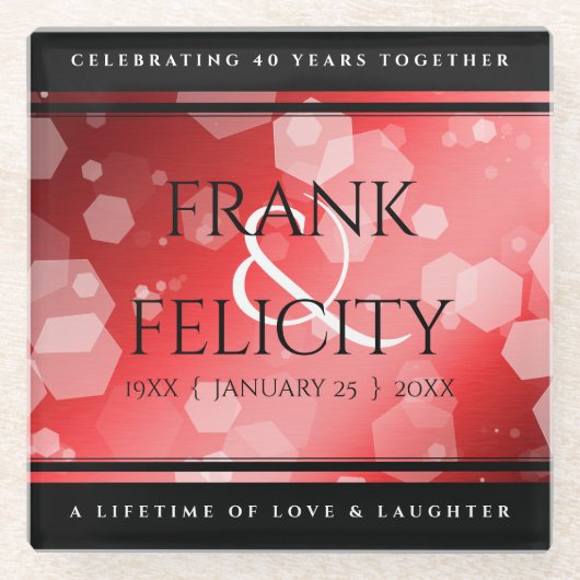 Elegant 40. 80. Ruby Wedding Jubiläum Glasuntersetzer (Vorderseite)