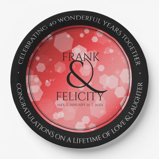Elegant 40. 80. Ruby Wedding Jubiläum Pappteller (Vorderseite)