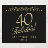 Elegant 40 and Fabulous Ornament 40th Birthday Schaumweinetikett (Einzelnes Label)
